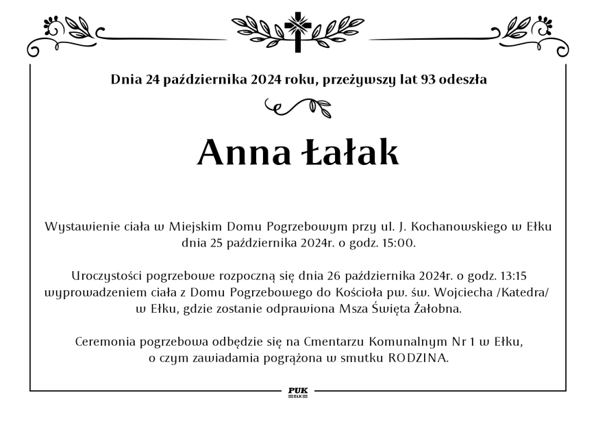 Anna Łałak - nekrolog